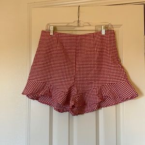 zara red gingham shorts